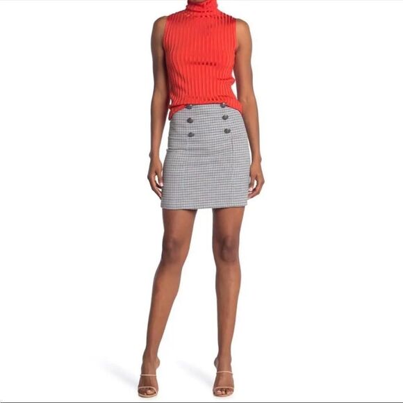 NWT VERONICA BEARD Beekman Check Button Mini Skirt in Beige Multi Size 0 - Picture 1 of 8